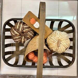 Thanksgiving Fall Decor Basket Bundle Set Woven Pumpkins Mud Pie Spreader New‎
